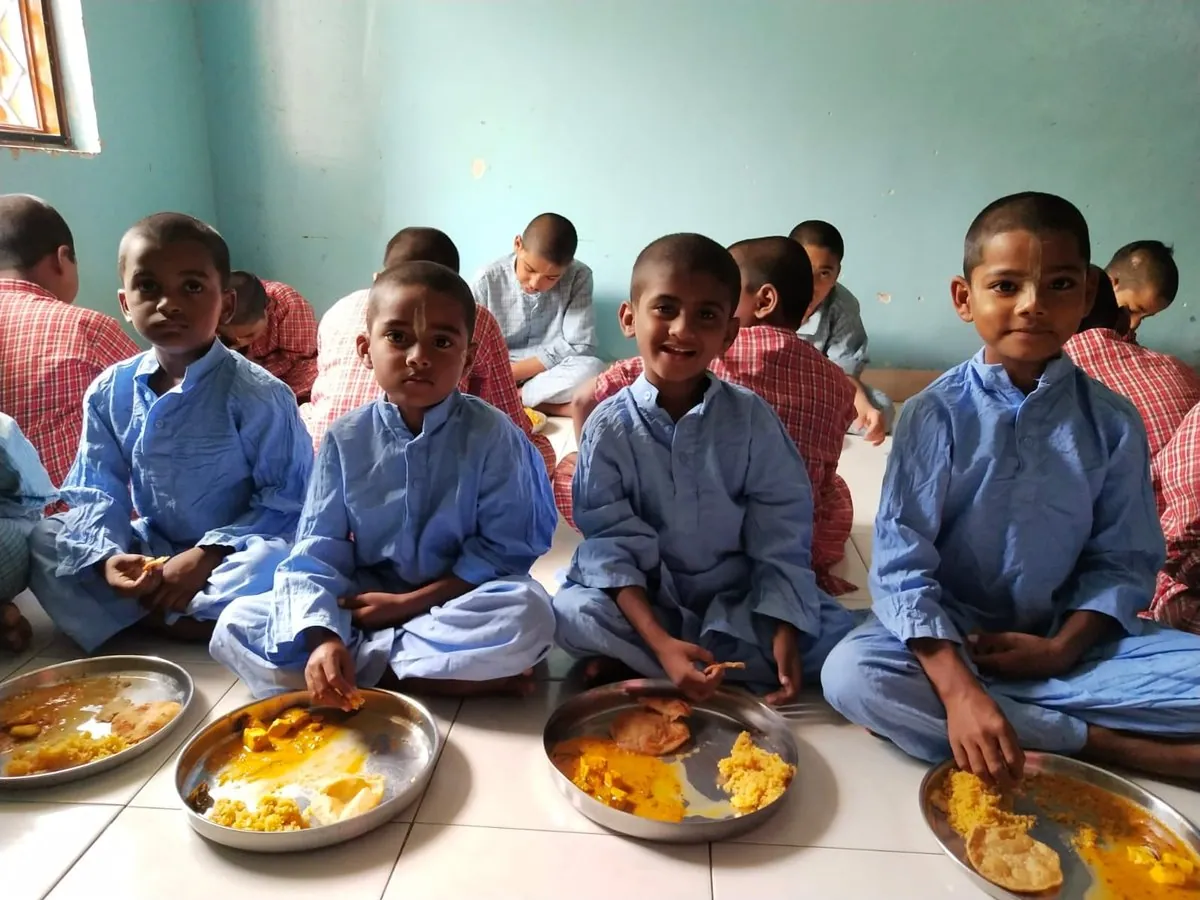 A sponsored meal at Sri Krishnashraya orphanage